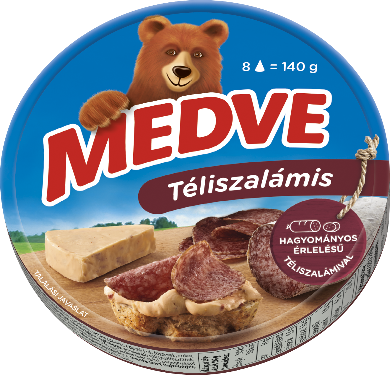 MEDVE SZALÁMIS DOBOZOS 140G kenhető, félzsíros ömlesztett sajt